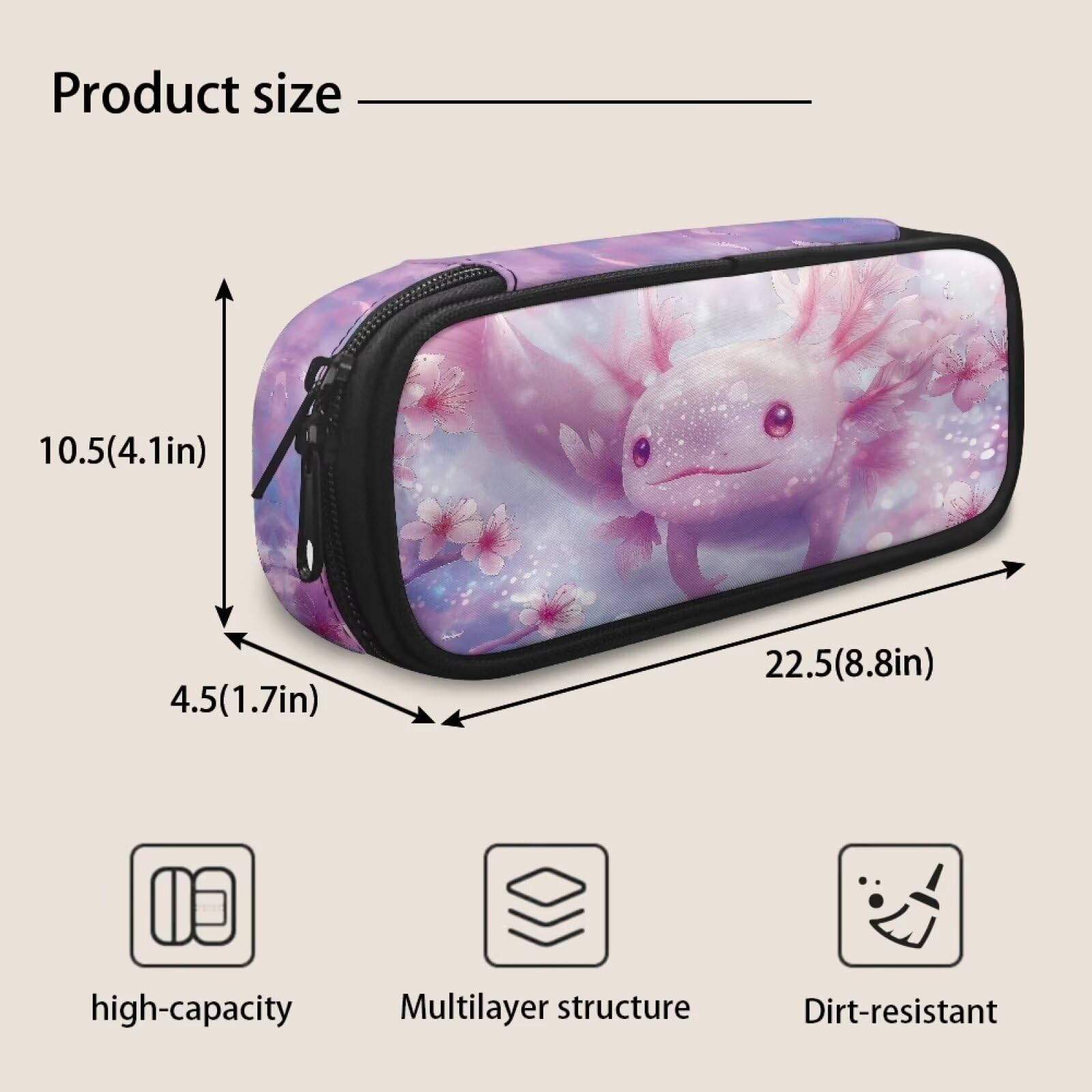 STUOARTE Axolotl Flower Print High Capacity Pencil Case Pen Pouch Bag for Girls, Portable Pencil Pouch Stationery Bag with Zipper for School Offie, Simple Aesthetic Pen Bag Cosmetic Bag