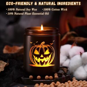 Halloween Candle with LED Pumpkin Face, Halloween Decor Fall Candle with Pumpkin Spice Scent, Pumpkin Candle Over 40 Hours of Burn Time, Gift for Halloween Decorations Indoor, 100% Soy Wax