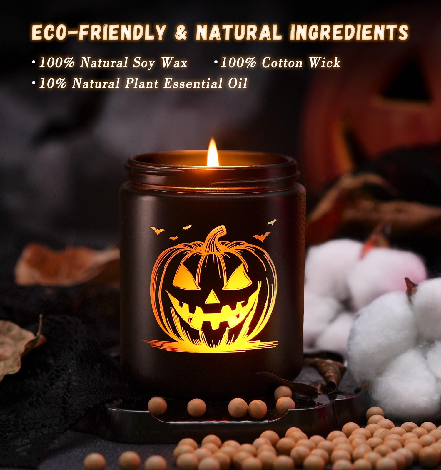 Halloween Candle with LED Pumpkin Face, Halloween Decor Fall Candle with Pumpkin Spice Scent, Pumpkin Candle Over 40 Hours of Burn Time, Gift for Halloween Decorations Indoor, 100% Soy Wax