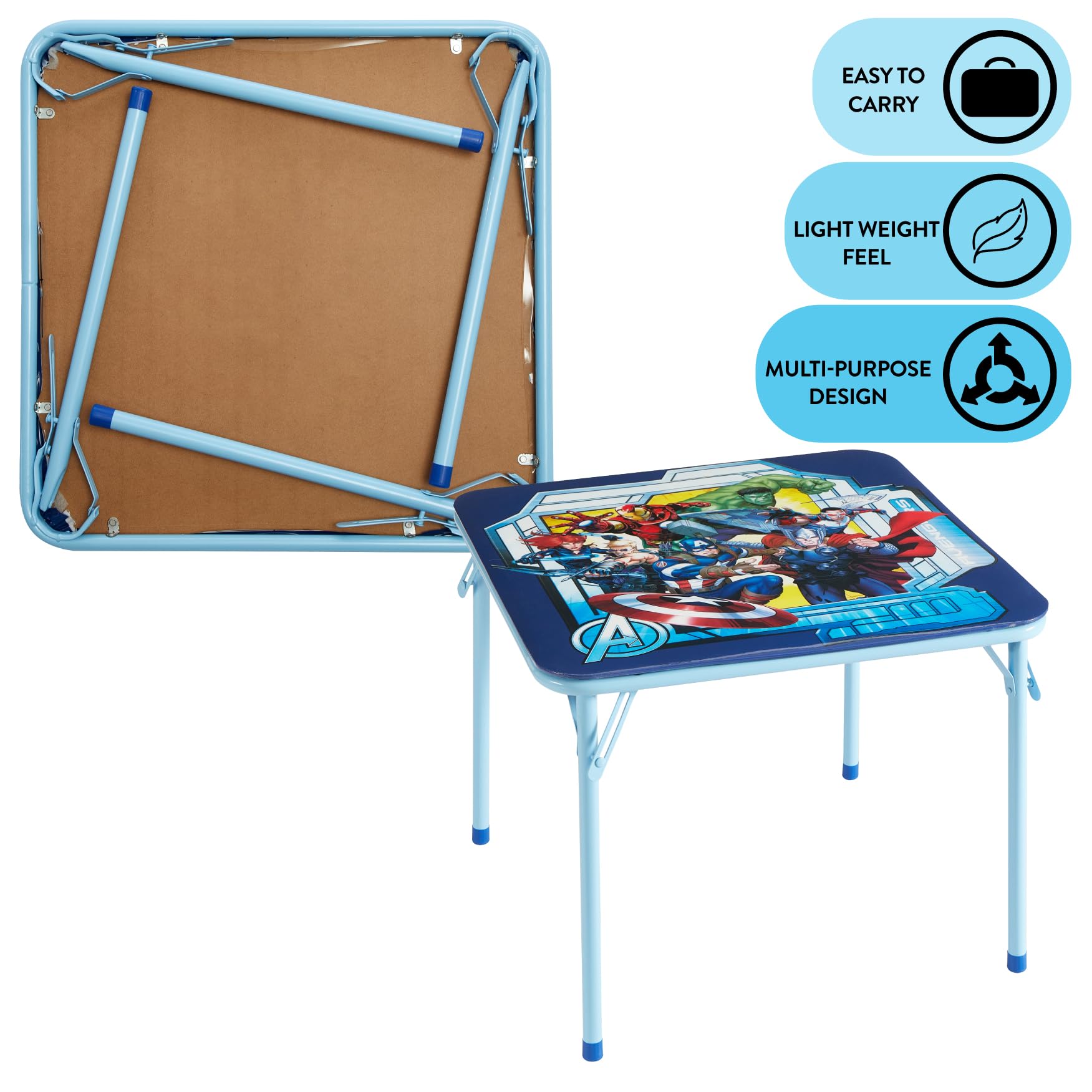 Idea Nuova Marvel Avengers 3 Piece Children's Activity Square Table and 2 Folding Chairs Set, Ages 3+