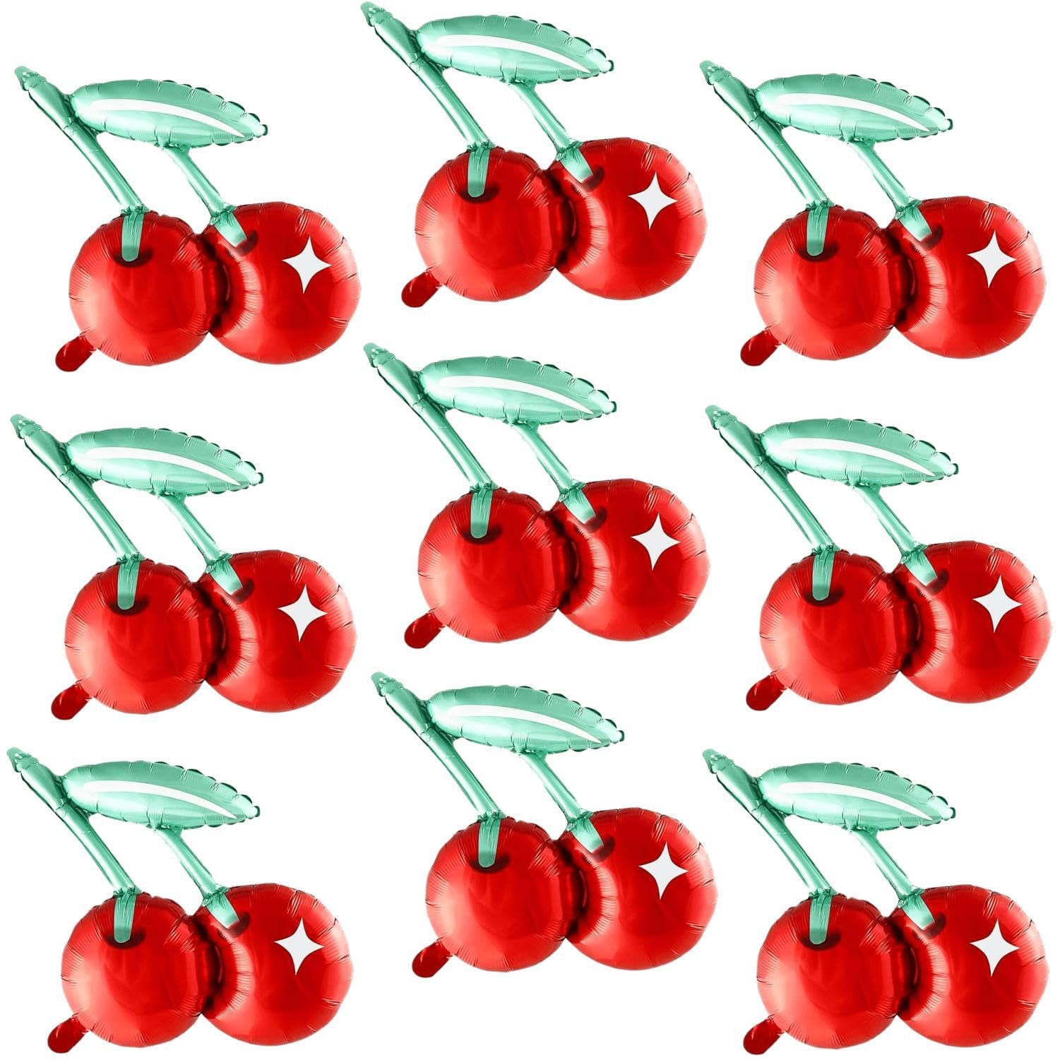 Jiahaoppx 9 Pcs Cherry Balloons, Cherry Fruit Mylar Balloon for Baby Shower Wedding Birthday Party Decorations Supplies, 21 Inch