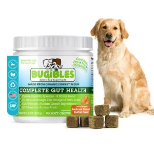 bugibles probiotics for dogs with cricket powder - dog probiotic chews for complete gut health (pre, pro & post biotics) - all-natural ingredients for dogs digestive health, allergy and immune support