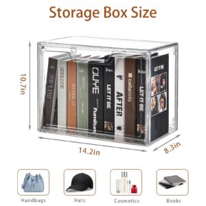 5 Pack Clear Storage Bins with Lids, Storage Containers with Magnetic Door, Stackable Acrylic Display Case for Handbags, Cosmetic, Multifunctional Storage Boxes for Dorm, Living Room, Bedroom Storage