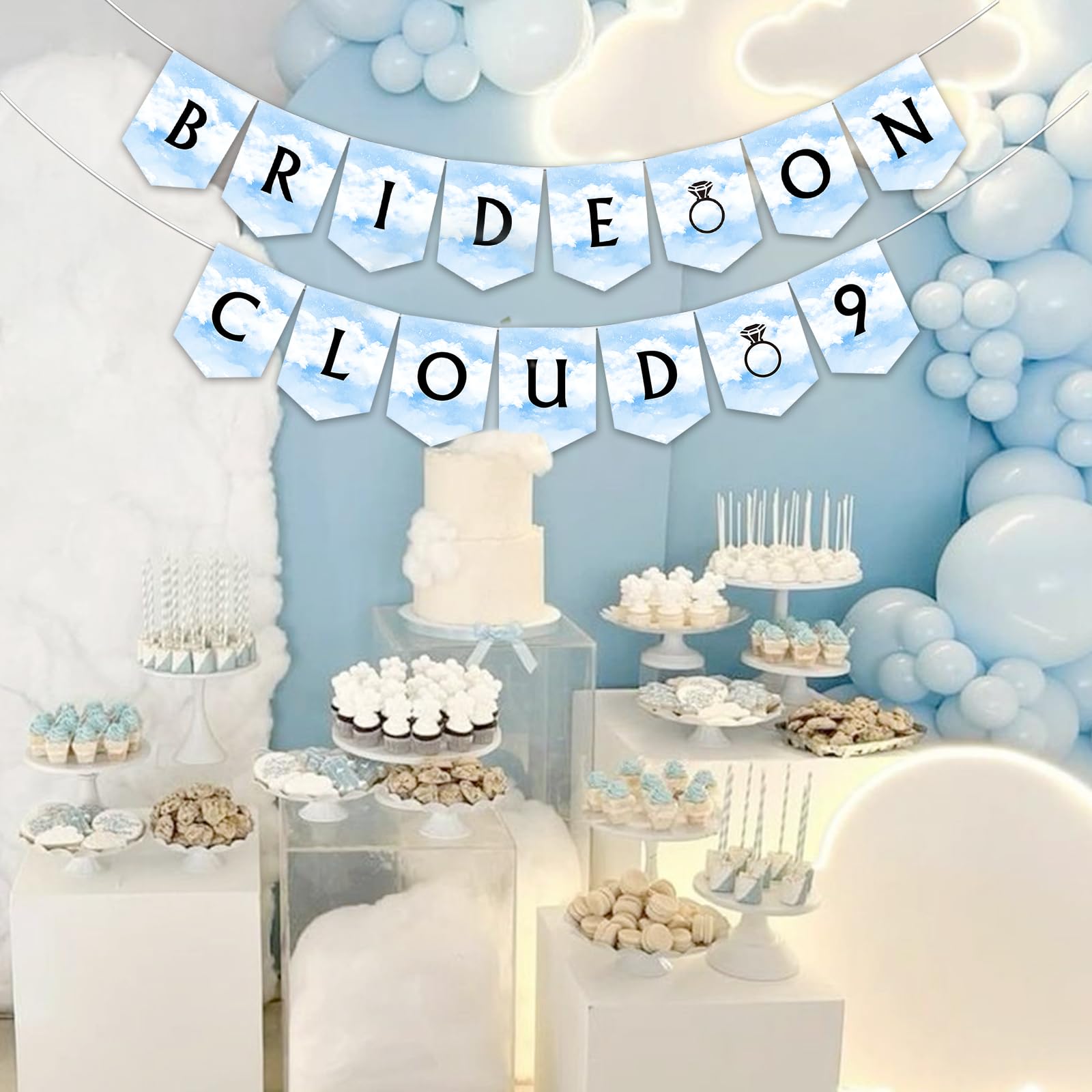 Sursurprise Bride on Cloud 9 Banner, On Cloud Nine Bridal Shower Decorations, The Bride is on Cloud 9 Bachelorette Engagement Wedding Party Supplies