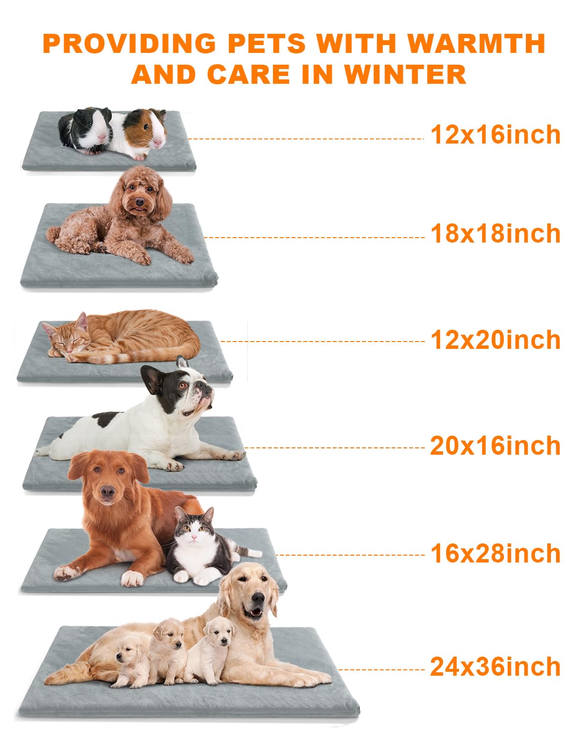 JLSAME Pet Heating Pad for Cat & Dog Outdoor, Indoor Warming Heated Mat Pad, Waterproof Heated Dog Cat Bed with Chew Resistant Cord for Outside, Pet Heater Warmer Blanket for Puppy & Kitten