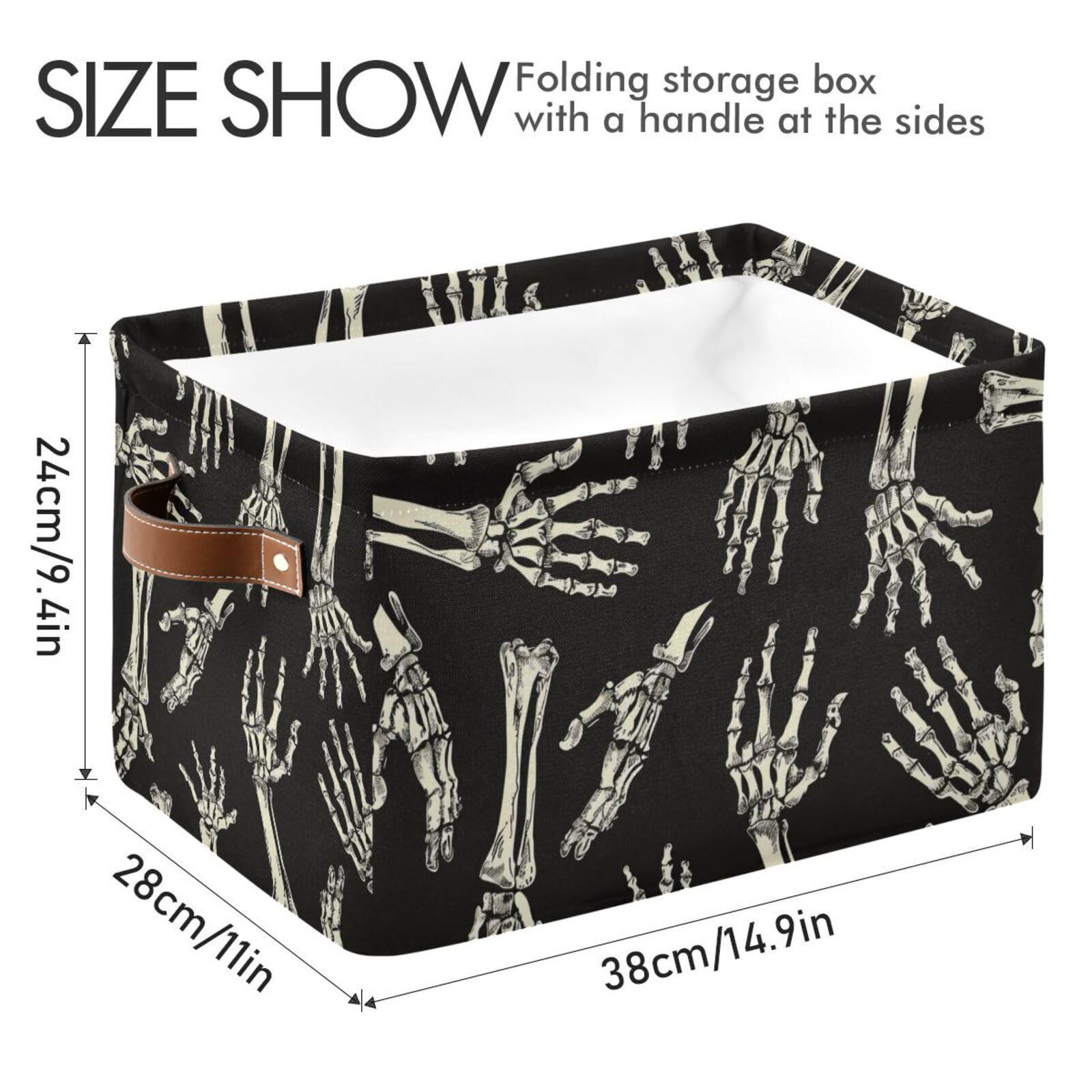 senya Halloween Storage Basket, Skeleton Hands Halloween Foldable Fabric Collapsible Storage Bins Organizer Bag for Storage Clothes