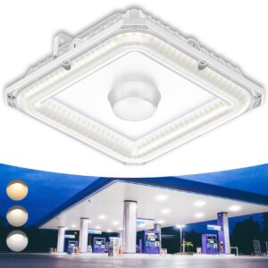 100w led canopy light with photocell, etl dlc listed 100w 80w 60w adjustable carport lights outdoor 13500lm ip65 waterproof 3000k/4000k/5000k square canopy light for gas station garage ac100-277v