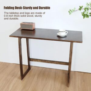 Solid Wood Folding Desk Mid Century Modern Desk,47 inch Foldable Writing Computer Desk for Home Office, Simple Study Makeup Workstation, Wooden Study Office Desk Table for Small Spaces,Walnut Color