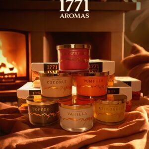 1771 Aromas Pumpkin Spice Scented Candles - 100% Natural Soy Wax - Large 3 Wick Jar Candle - Fall Candles - Up to 50 Hours Burning - Aromatherapy Candles - Housewarming Gift for Men and Women