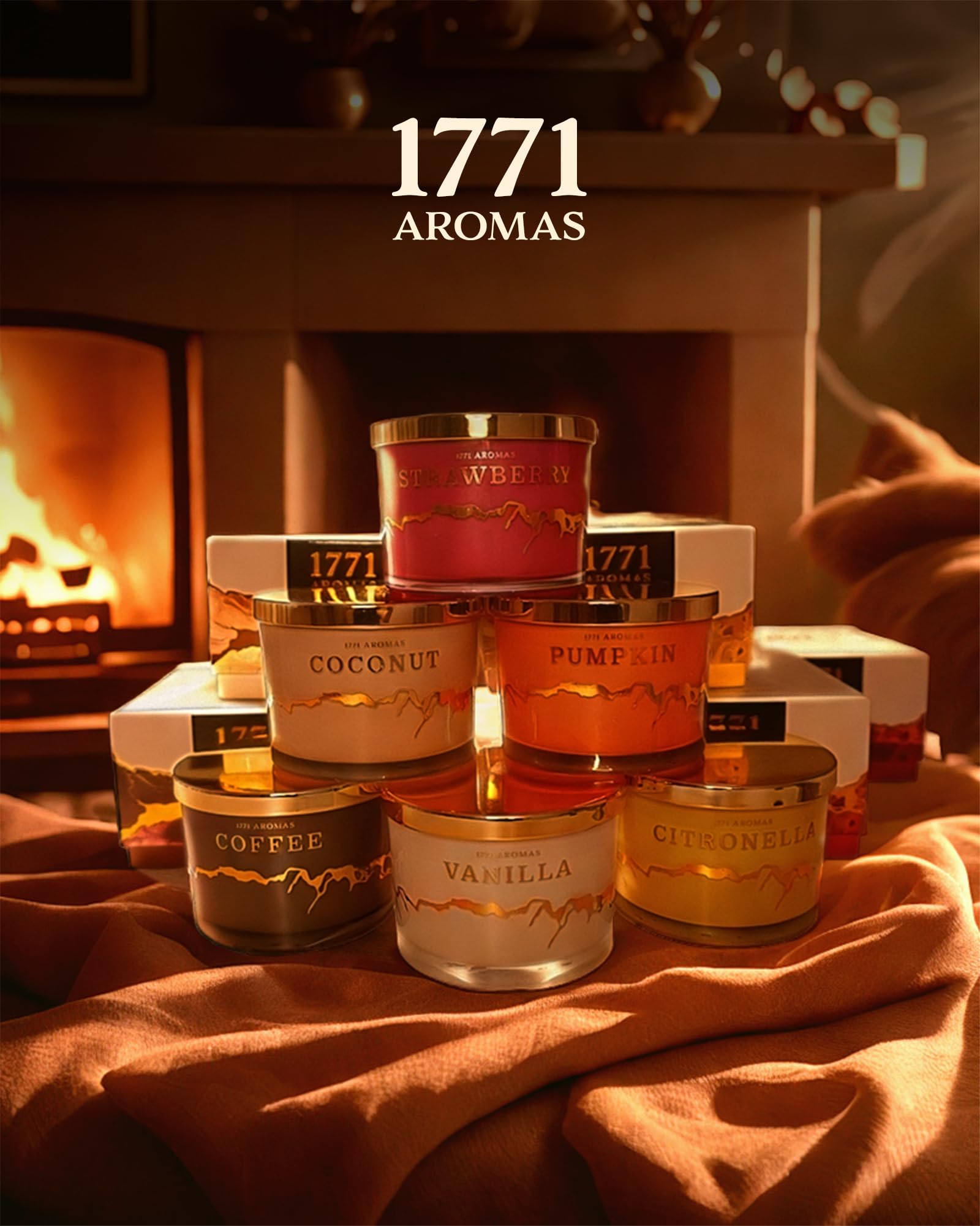 1771 Aromas Pumpkin Spice Scented Candles - 100% Natural Soy Wax - Large 3 Wick Jar Candle - Fall Candles - Up to 50 Hours Burning - Aromatherapy Candles - Housewarming Gift for Men and Women