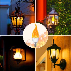 Bitrue LED Flame Light Bulbs, 3 Modes Flame Effect Light Bulbs, E12 Chandelier Base Candle Fire Light Bulb, Flickering Light Bulbs for/Home/Party Decor (E12-6 Pack)