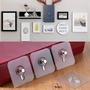 VESTURA Adhesive Wall Hooks for Wall Without Drilling, Self Adhesive Hooks for Wall Heavy Duty Strong Nail Free for Hanging Photo Frame, Wall Clock, Kitchen Accessories Items(Round Hook - 15)