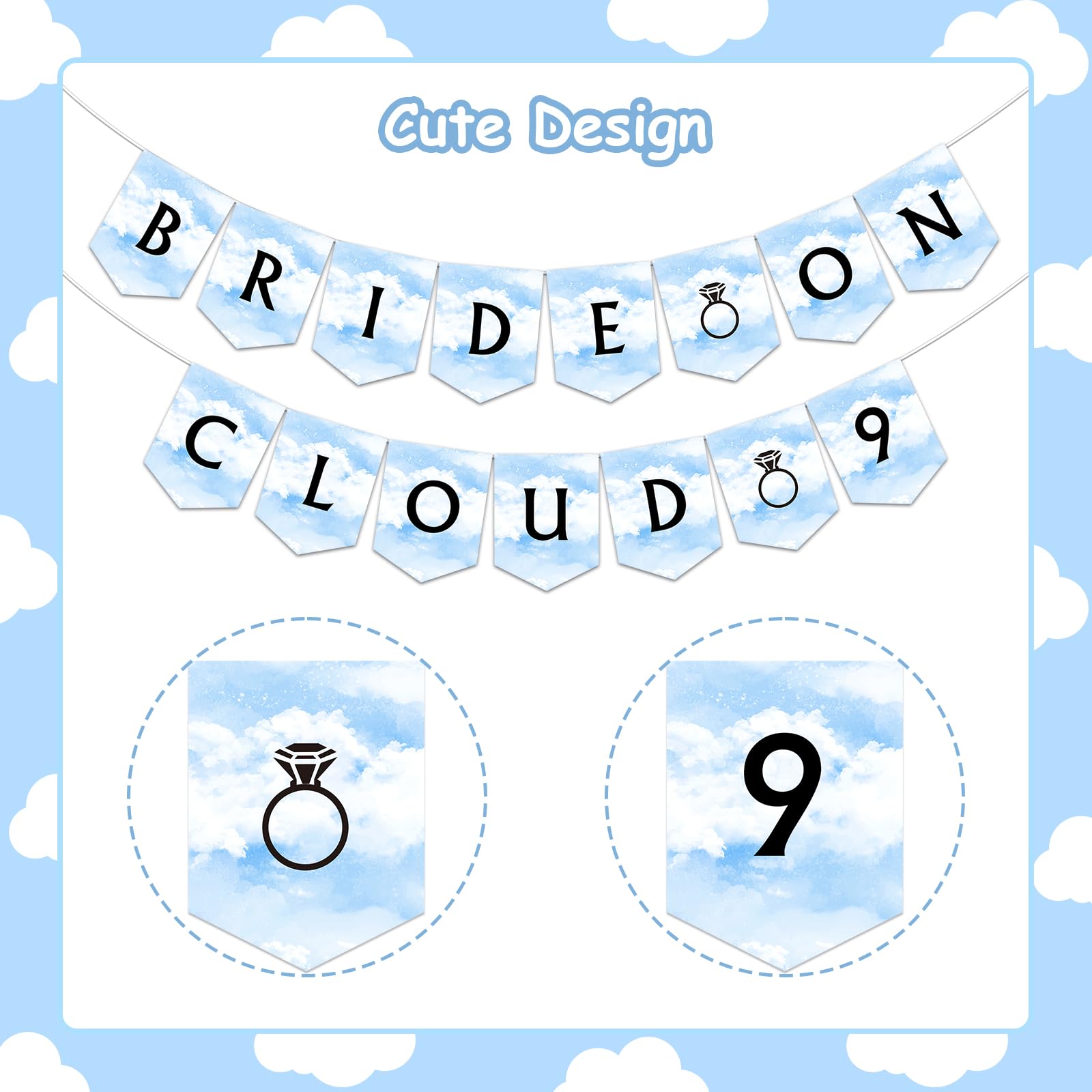 Sursurprise Bride on Cloud 9 Banner, On Cloud Nine Bridal Shower Decorations, The Bride is on Cloud 9 Bachelorette Engagement Wedding Party Supplies