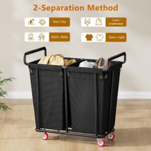 2 Section Laundry Hamper with Wheels 360L Large Rolling Laundry Sorter Cart for Clothes Storage Heavy Duty Laundry Basket with Lockable Wheels Clothes Hamper for Laundry & Bedroom