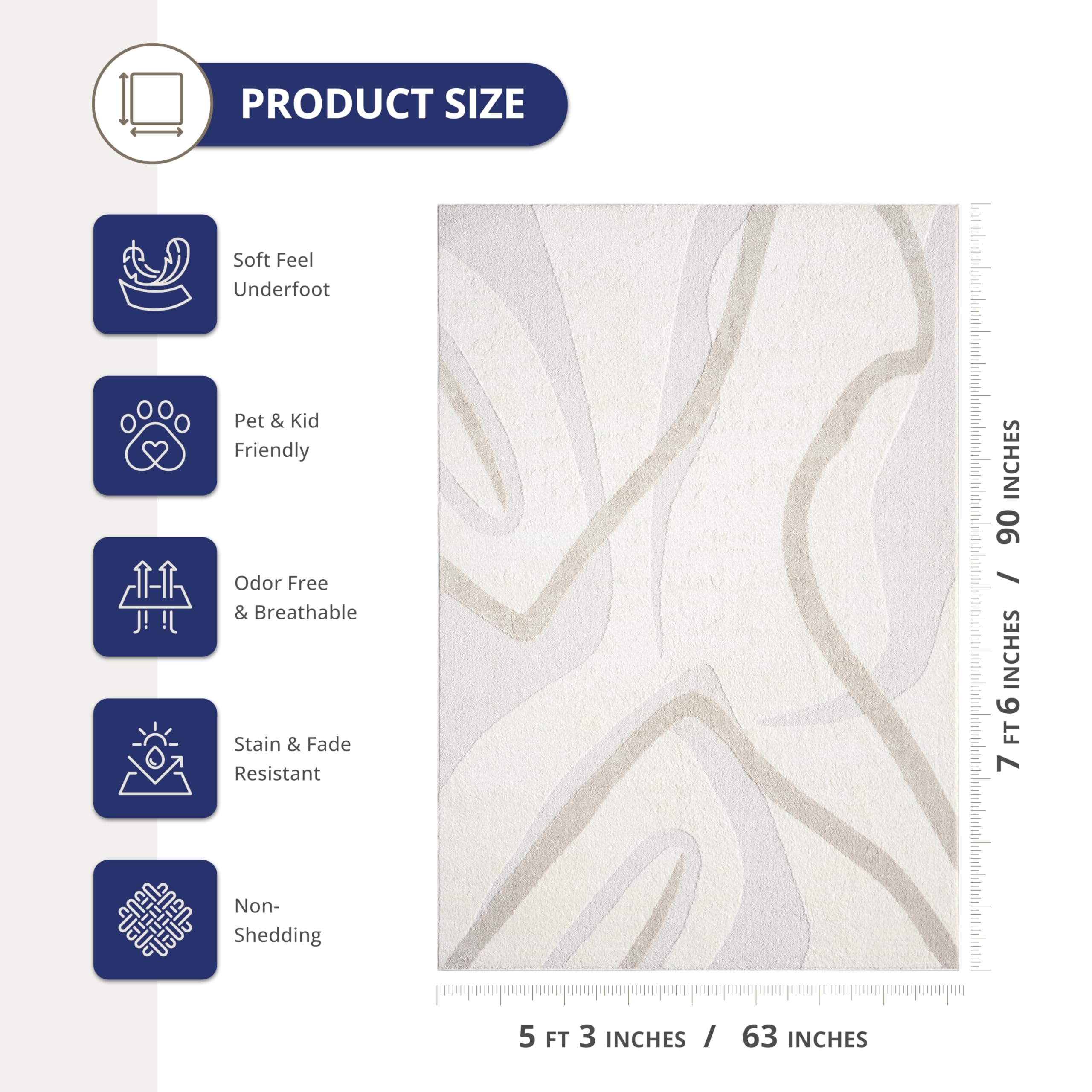 Abani Nomad Cream & Beige Area Rug 5' x 8' for Living Room, Bedroom - Chic Abstract Pattern - Durable & Easy to Clean