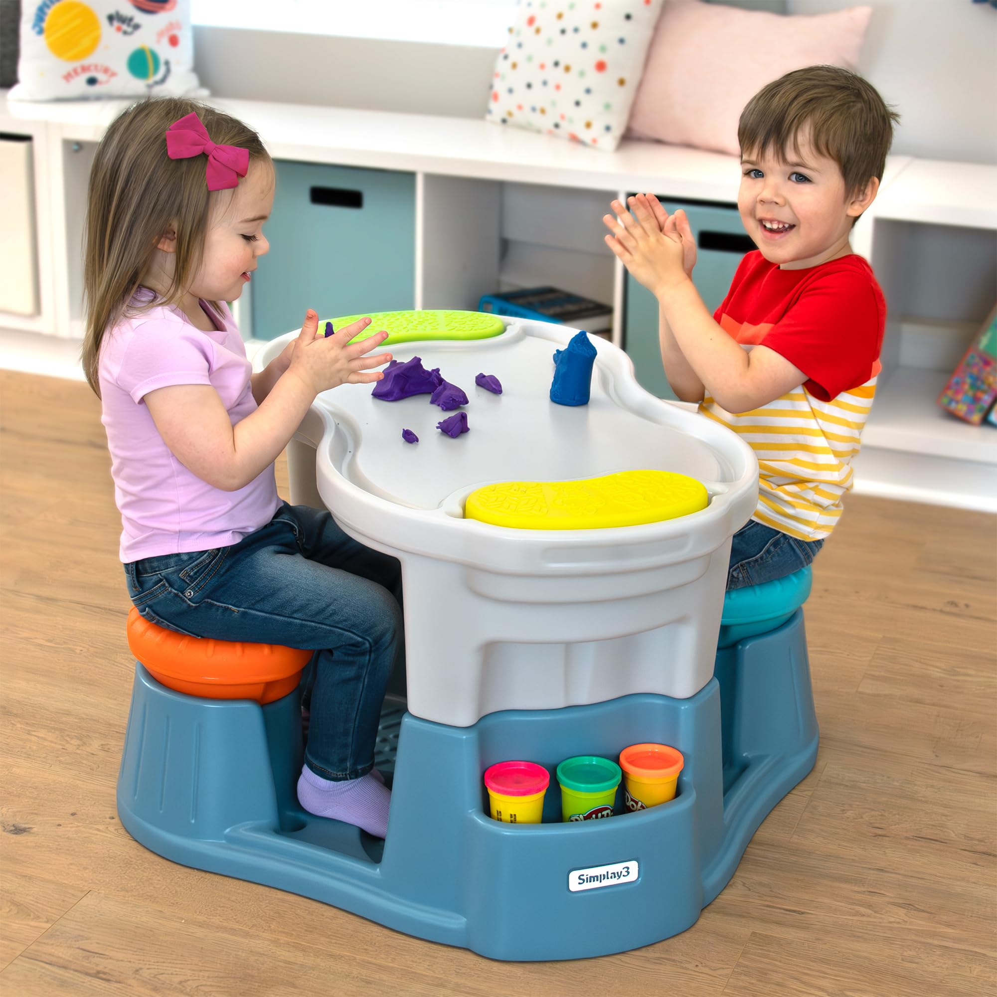 Simplay3 Kids' Sensory Table with Active Seating and Art Storage, Toddler Activity Table and Chairs Set for Ages 1-1/2 to 6, Multicolor