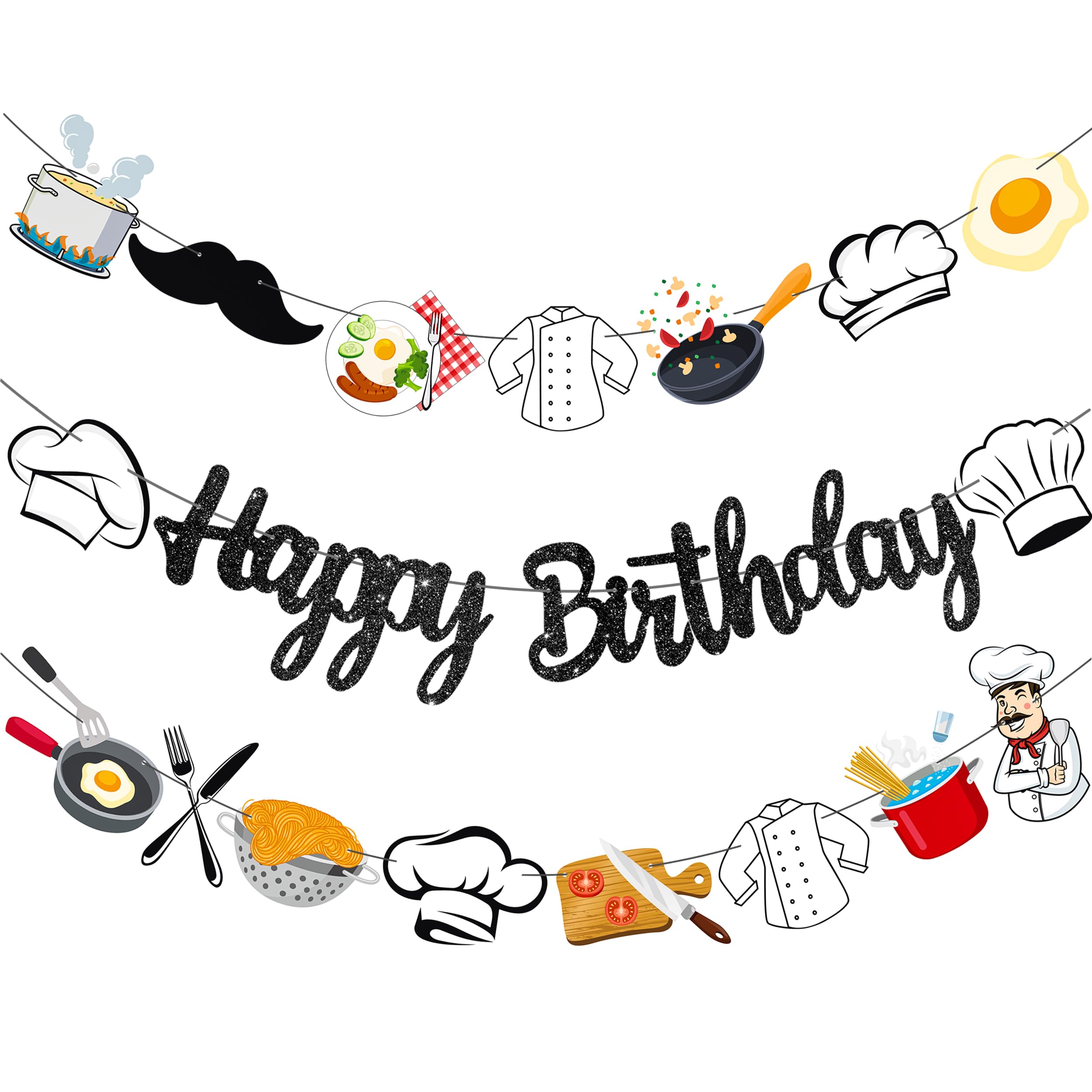 Chef Birthday Party Decoration Cook Party Decoration Cooking Happy Birthday Banner 3pcs Cook Kitchenware Theme Banners for Cooker Masterchef Birthday Party Baby Shower Supplies