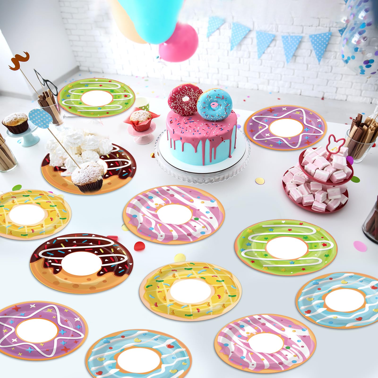 60Pcs Donut Party Paper Plates for Two Sweet Party Decoration 7in Donut Grow Up Dessert Plates Disposable Tableware Dinnerware Set for Baby Shower Girls Birthday Donut Themed Party Supplies