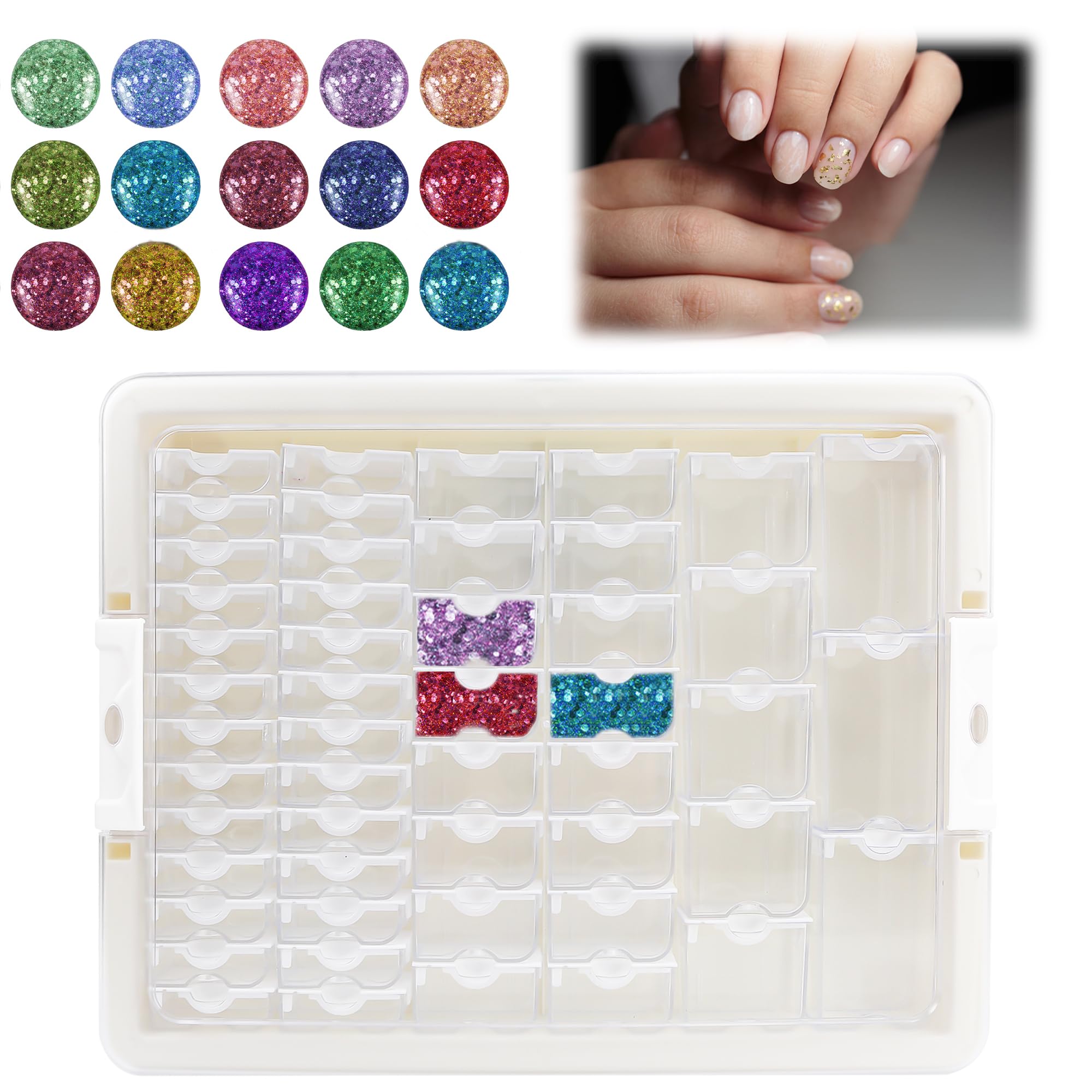 Diamond Bead Organizer Storage System, 50 Tray Containers, Removable Clear Plastic Snap Shut Lid Solution for Various Rhinestone Jewelry Painting Drill DIY Nail Art Cross Stitch Tool, Other Small Item