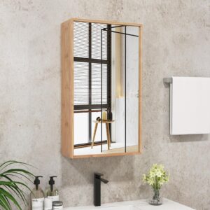 Giantex Medicine Cabinet Mirror, Bathroom Wall Cabinet with Reversible Single Door, 2 Adjustable Shelves, Bathroom Vanity Mirror, Bamboo Storage Cabinet for Bathroom, Living Room, Entryway, Natural