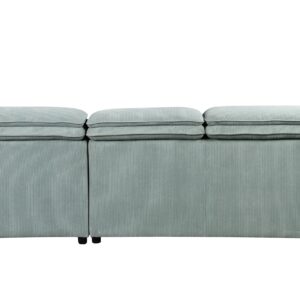 TXFTRR L Shaped Sleeper Sofa - Corduroy Couch Sectional with Pull Out Sleeper and Storage Chaise, Pull Out Bed Couch with Adjustable Headrest, Sleeper Sectional Sofa for Living Room, Light Green