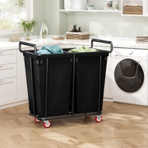 2 Section Laundry Hamper with Wheels 360L Large Rolling Laundry Sorter Cart for Clothes Storage Heavy Duty Laundry Basket with Lockable Wheels Clothes Hamper for Laundry & Bedroom