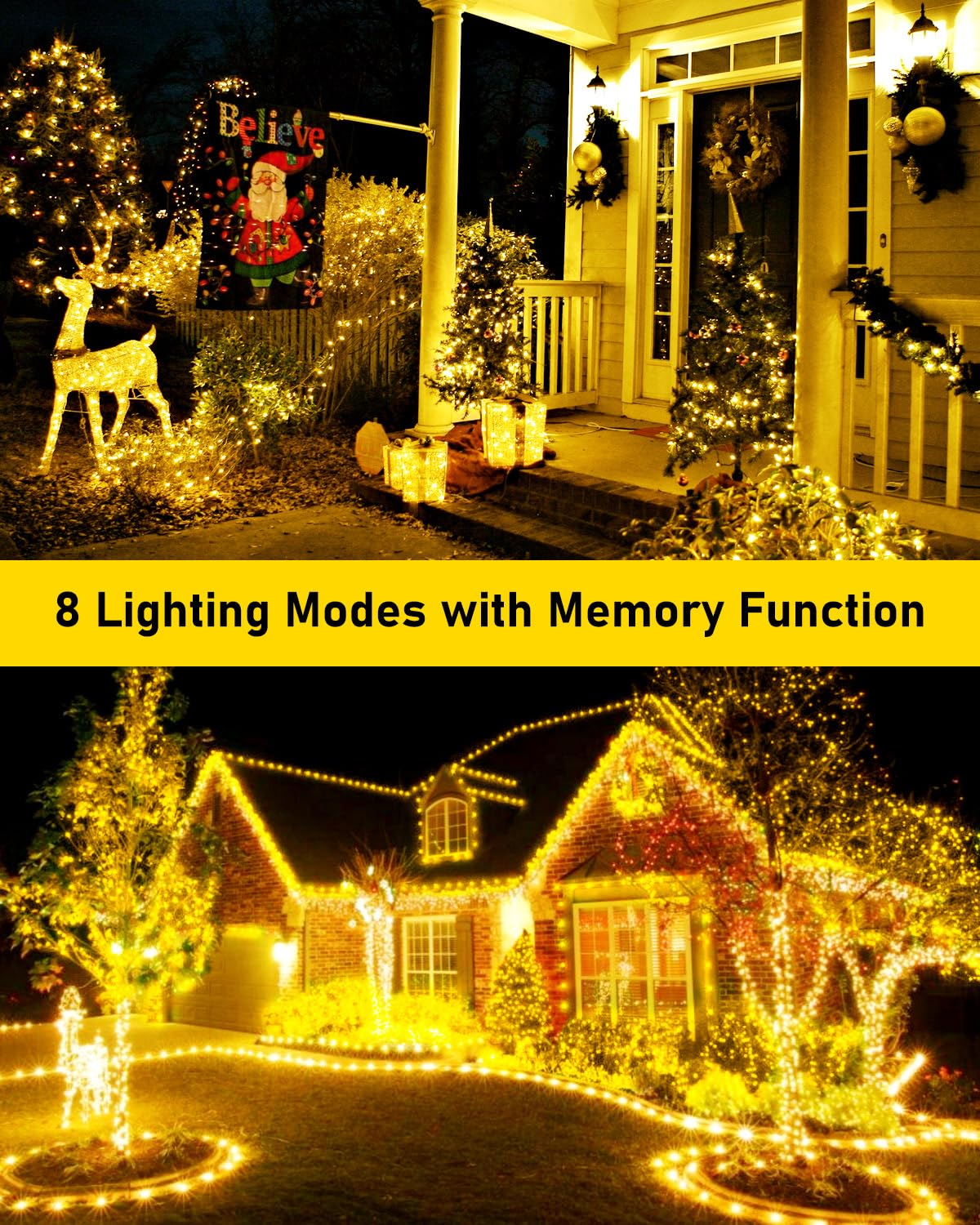 KNONEW 532FT Outdoor Christmas Fairy Lights Plug in,1600 LED String Lights Outdoor Waterproof 8 Modes Memory Times for Wedding Bedroom Walls Garden Trees Decoration(Warm White)