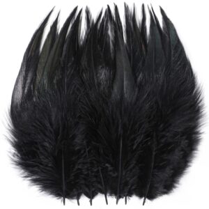 holmgren black craft feathers bulk - 200pcs 5-7inch rooster feathers for diy crafts, dream catcher and halloween holiday party costume decorations (black)