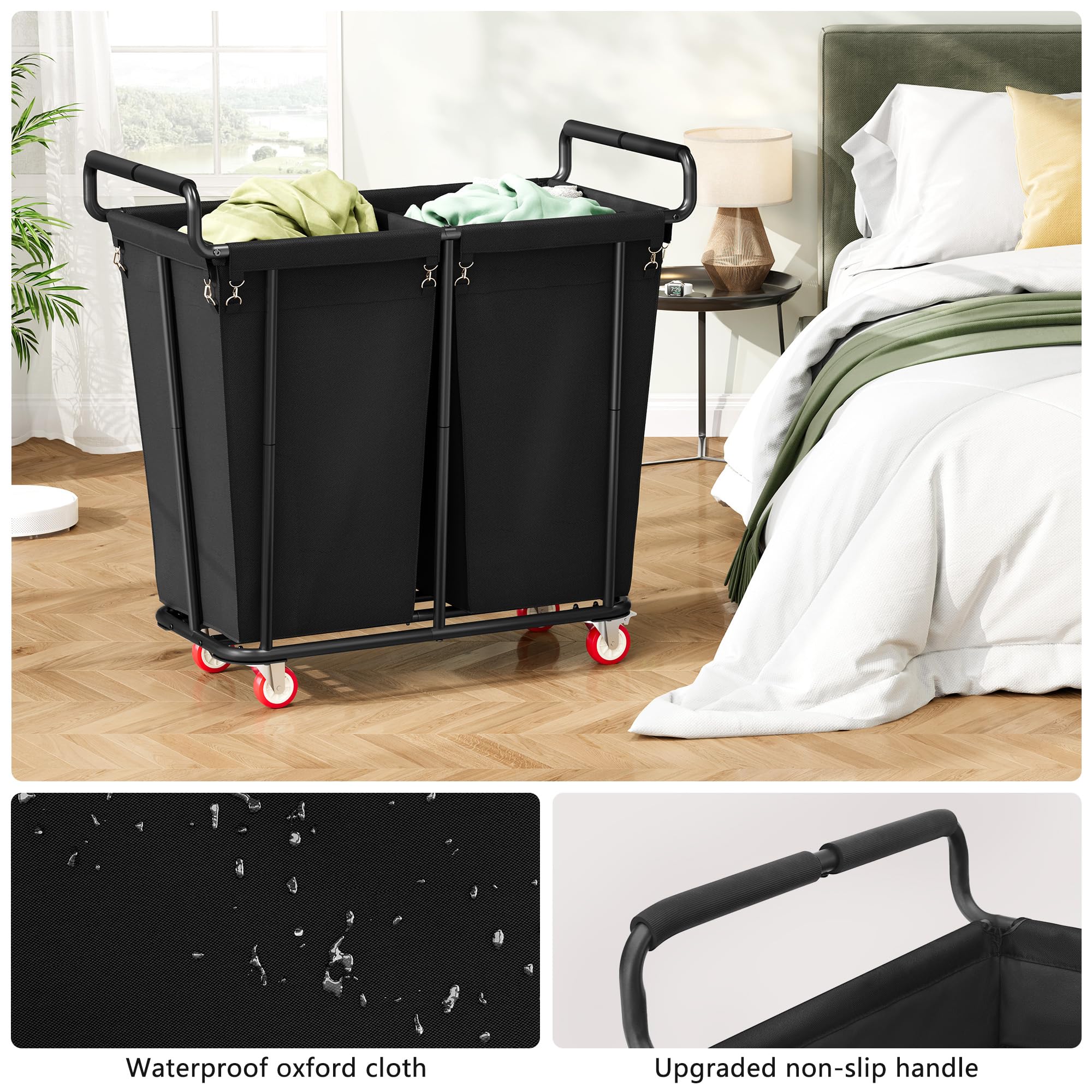 2 Section Laundry Hamper with Wheels 360L Large Rolling Laundry Sorter Cart for Clothes Storage Heavy Duty Laundry Basket with Lockable Wheels Clothes Hamper for Laundry & Bedroom