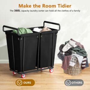 2 Section Laundry Hamper with Wheels 360L Large Rolling Laundry Sorter Cart for Clothes Storage Heavy Duty Laundry Basket with Lockable Wheels Clothes Hamper for Laundry & Bedroom