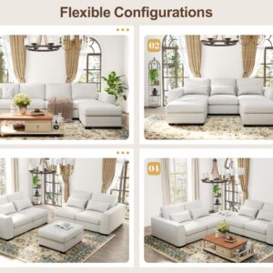 Woyomeub Sectional Sofa Couches for Living Room: L Shaped Couch with Storage Ottoman - Beige Modular Oversized 4 Seater Sofas with Pillows U Shape Furniture Set