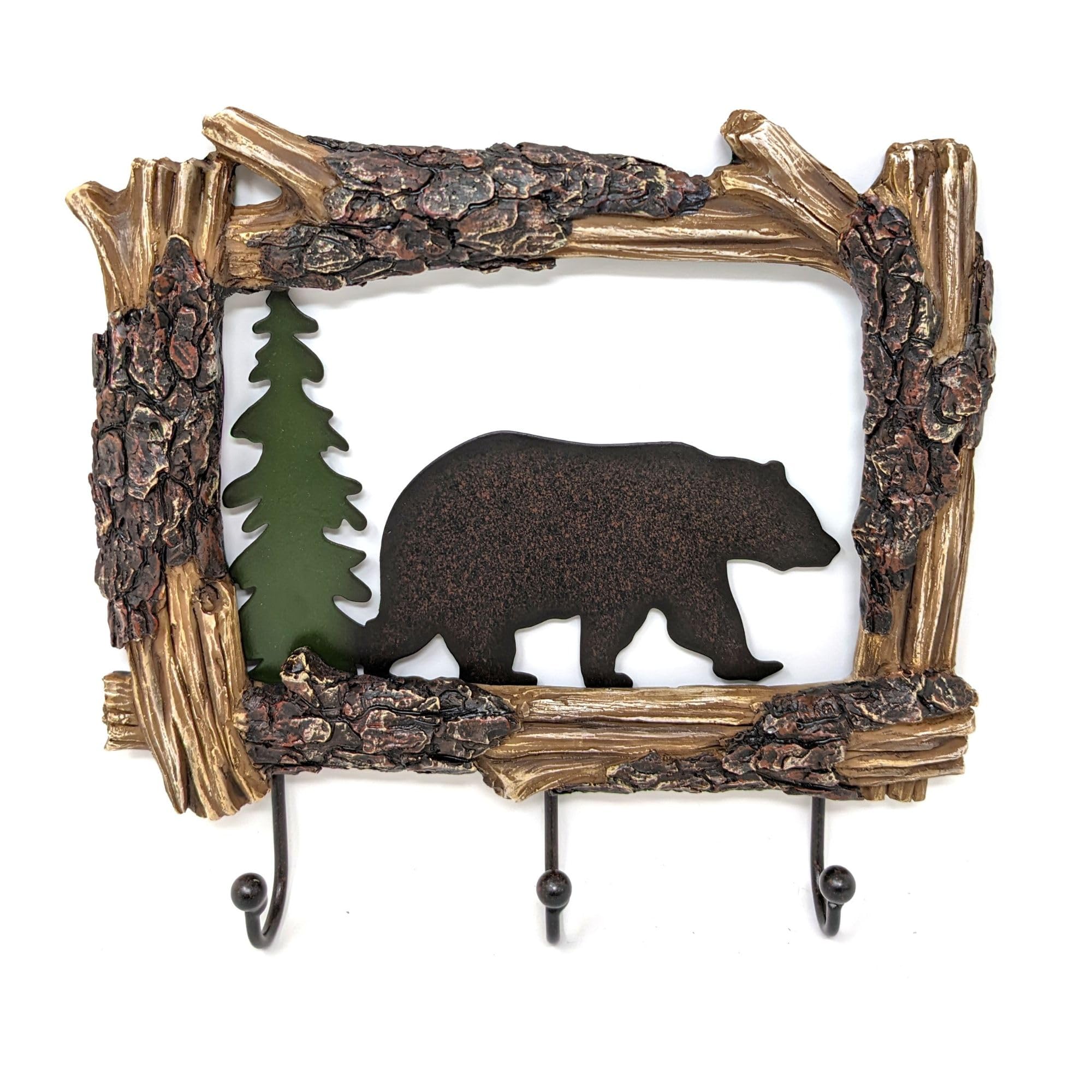 BestGiftEver Rustic Bear & Log Accent Coat Rack | Wall Mounted Hooks for Coats, Keys & Towels | Wildlife Cabin Decor | Decorative and Functional | for Nature Lovers