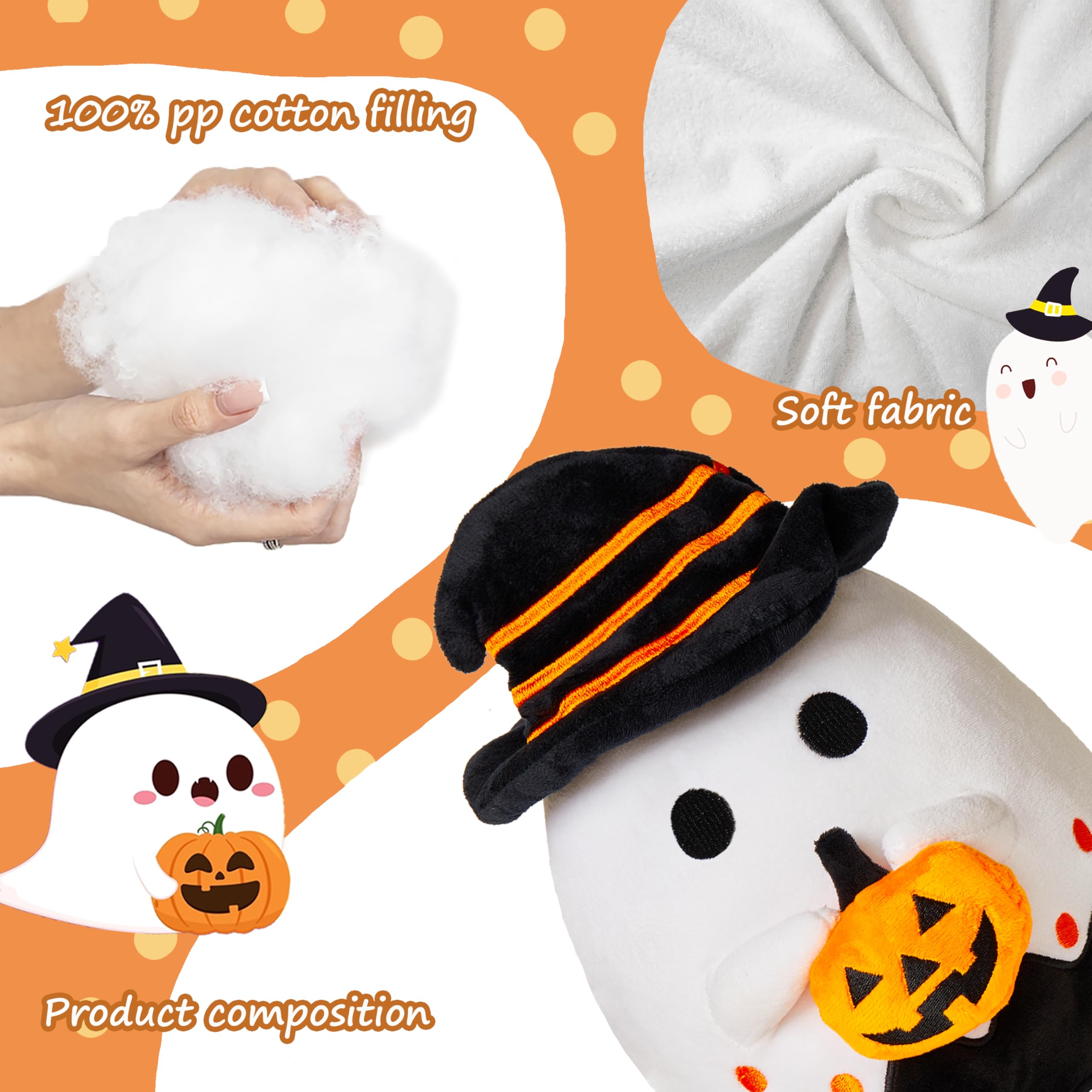 Ziyutam Halloween Ghost Pumpkin Stuffed Animal Trick or Treat 9.4" Halloween Plushies Ghost Plush Toys Halloween Ghost Pillow Gifts for Boys Girls Spooky Indoor Outdoor Home Party Decorations