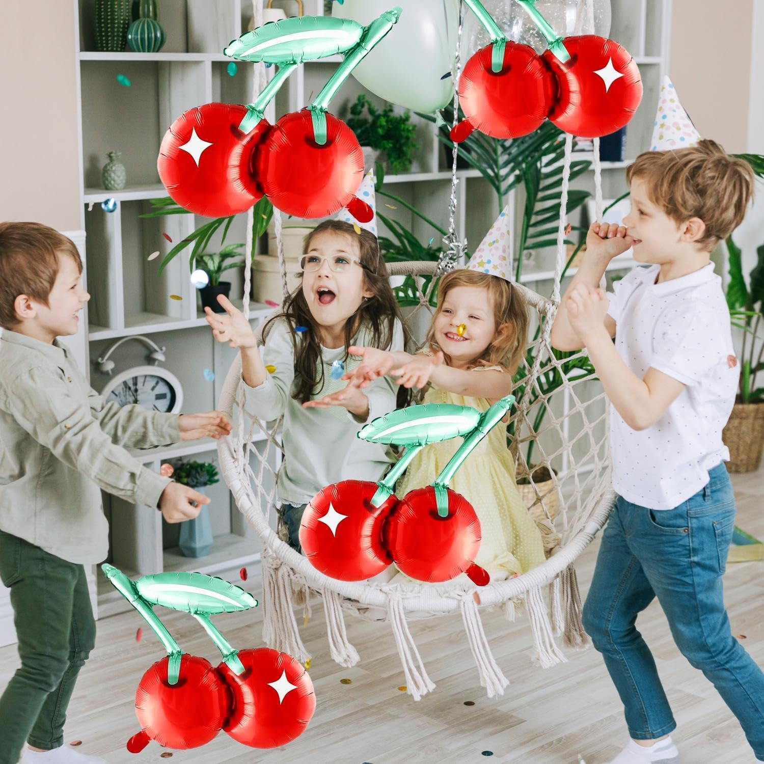 Jiahaoppx 9 Pcs Cherry Balloons, Cherry Fruit Mylar Balloon for Baby Shower Wedding Birthday Party Decorations Supplies, 21 Inch