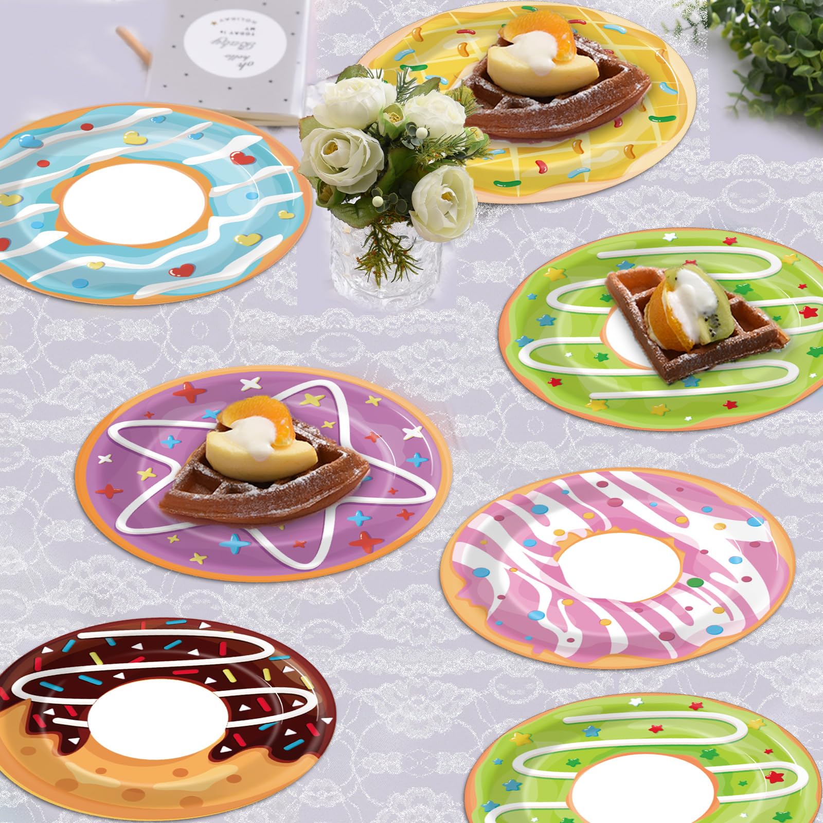 60Pcs Donut Party Paper Plates for Two Sweet Party Decoration 7in Donut Grow Up Dessert Plates Disposable Tableware Dinnerware Set for Baby Shower Girls Birthday Donut Themed Party Supplies