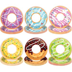 60pcs donut party paper plates for two sweet party decoration 7in donut grow up dessert plates disposable tableware dinnerware set for baby shower girls birthday donut themed party supplies