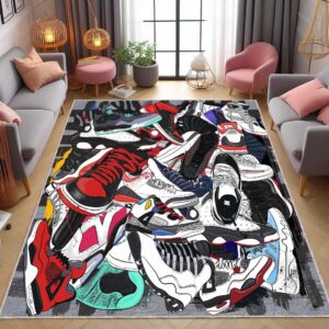 generic sneakers rug, sneakers, shoes rug, street rug, cool rug, sneakers decor rug, sneaker art, fashion street rug, 5.2 x 7.5 feet, colourful