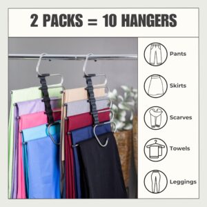 Space Saving Pants Hanger 2 pack - Multifunctional Closet Space Saving Organizer for Jeans, Trousers, Leggings and Slacks - Multi-Layer Black Heavy Duty Pant Hangers Space Saving - Reduce Closet Space