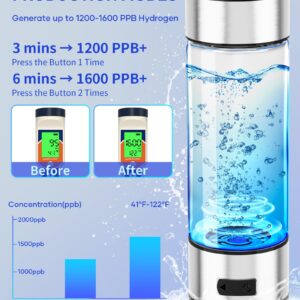 Hydrogen Water Bottle, Portable SPE PEM Technology Water Ionizer Machine, Rechargeable 3 Min Quick Electrolysis Water Bottle Generator for Home, Office, Travel, Outdoor Adventure, Daily Drinking