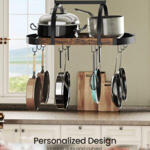 CHOEZON Hanging Pot Rack, Pot Hanger for Kitchen, Ceiling Mounted Pot Holder, Cookware Organizer with 12 S-Shaped Hooks, for Pot, Pan Storage, Space Saver, Rustic Brown and Black TPR08BF