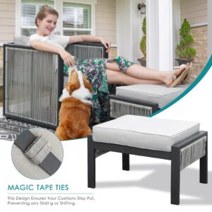 NICESOUL Modern Patio Furniture Set, 4 Seats Outdoor Sectional Sofa Set with Side Tables Footrest All-Weather Dual-Layer PE Rope Rattan Iron Frame 4" Thick Cushion Chairs Conversation Set Grey