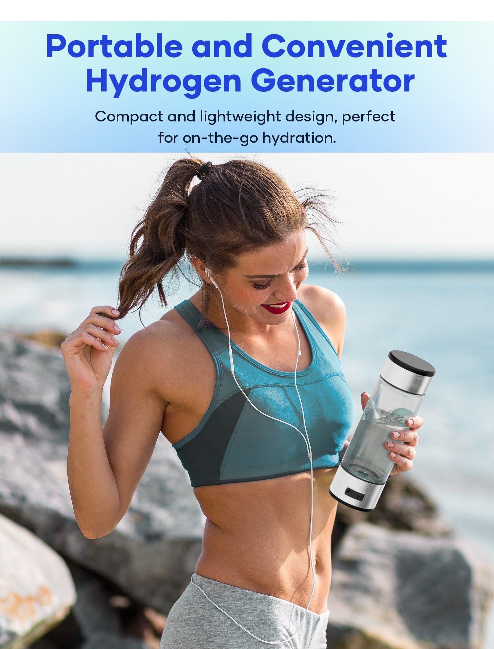 Hydrogen Water Bottle, Portable SPE PEM Technology Water Ionizer Machine, Rechargeable 3 Min Quick Electrolysis Water Bottle Generator for Home, Office, Travel, Outdoor Adventure, Daily Drinking