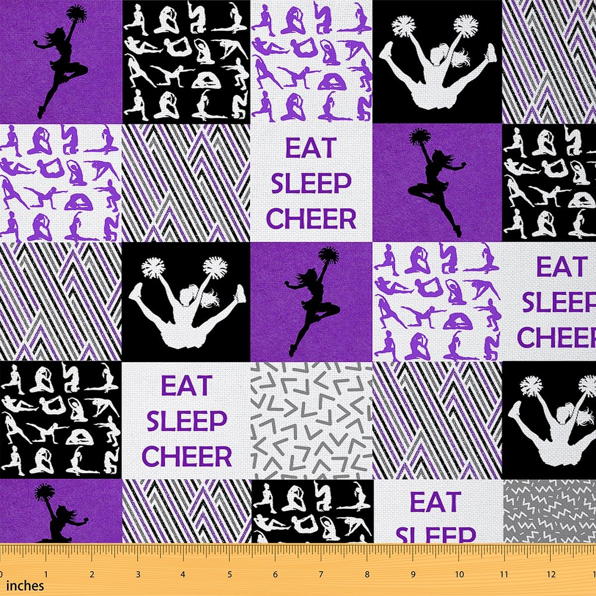 Feelyou Cheer Fabric by The Yard Kids for Boys Girls Gymnastics Upholstery Fabric for Chairs 1 Yard Cheer Sports Waterproof Outdoor Fabric Decor Purple Reupholstery Fabric Decor