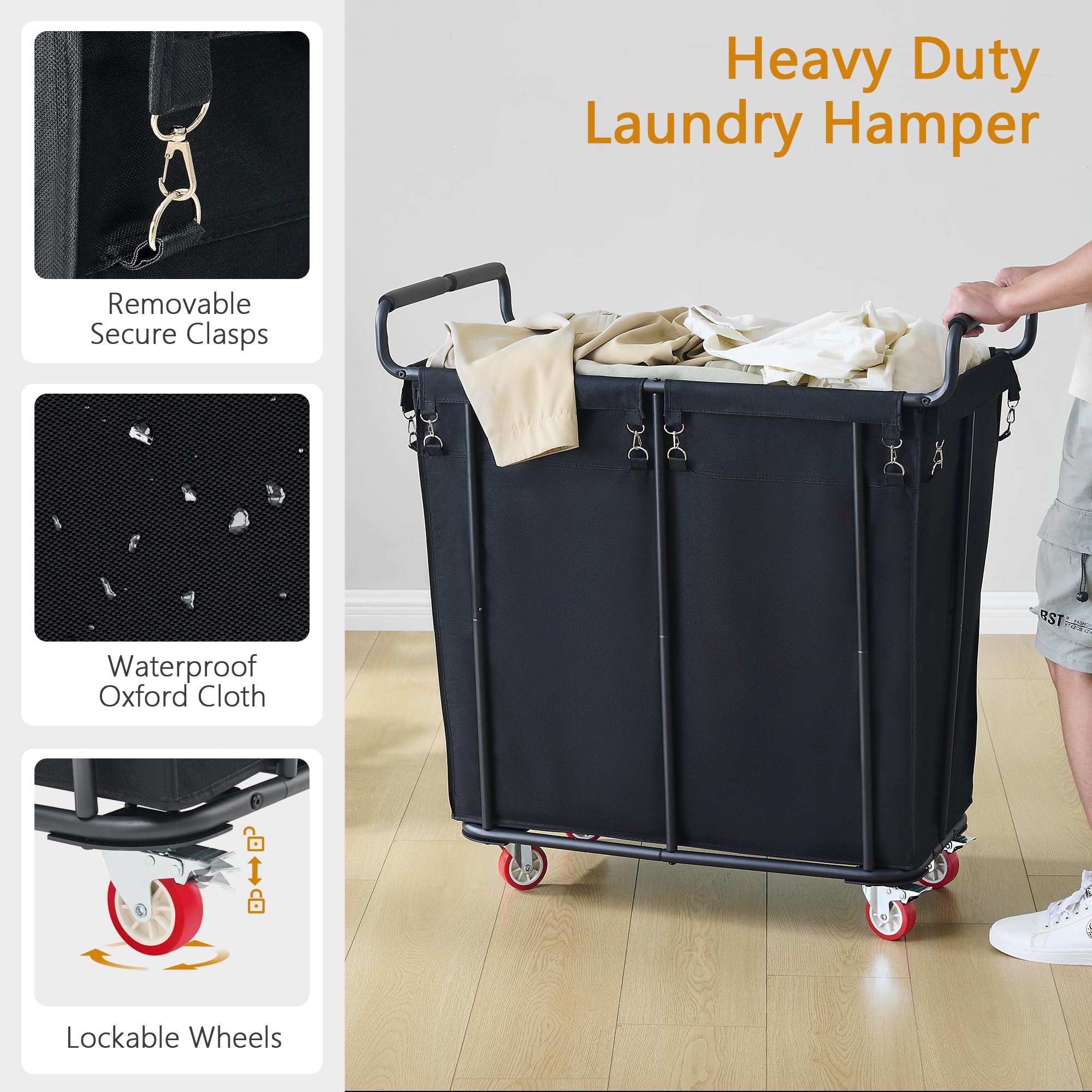 Gewudraw Large Laundry Hamper with Wheels, 360L Rolling Big Laundry Basket for Clothes Storage, Heavy Duty Extra Large Rolling Laundry Cart with Handle, Steel Frame, Waterproof Liner, 95.1 Gallons