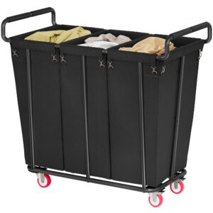 gewudraw 3 section laundry sorter cart, 3 bag 75gal rolling laundry hamper sorter with lockable wheels, removable laundry bag,rolling laundry basket organizer for laundry room,bedroom,bathroom, black