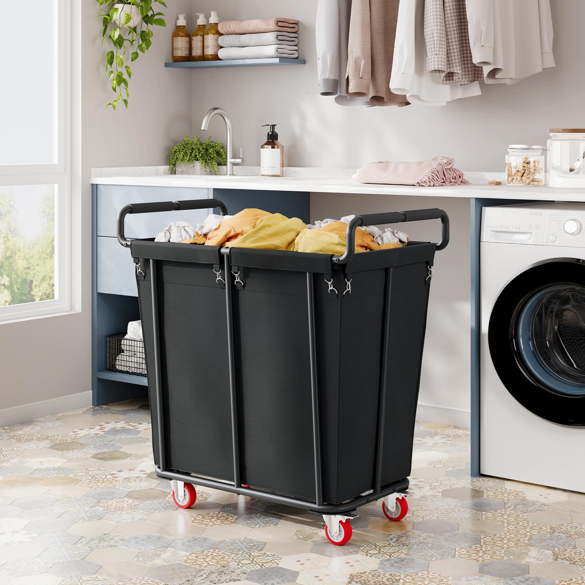 Gewudraw Large Laundry Hamper with Wheels, 360L Rolling Big Laundry Basket for Clothes Storage, Heavy Duty Extra Large Rolling Laundry Cart with Handle, Steel Frame, Waterproof Liner, 95.1 Gallons