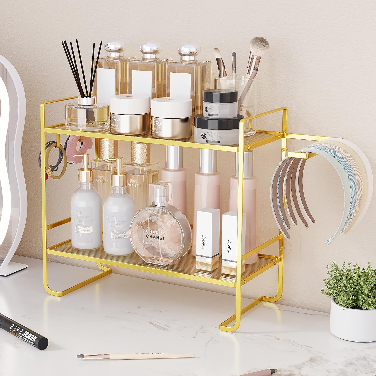 GAOKASE Over The Toilet Storage, 2-Tier Over Toilet Bathroom Organizer, Large Capacity, Acrylic Shelves, Thick Material, Rust-Resistant, Perfect for Over The Toilet Shelf, Gold