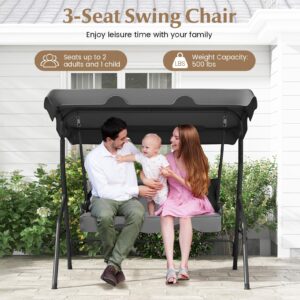 RELAX4LIFE 3-Person Porch Swing Chair - Outdoor Swing w/Adjustable Canopy, Removable Cushion & Metal Frame Stand, 3 Seat Swing Bench for Backyard Garden Poolside, Patio Swing for Adults (Grey)