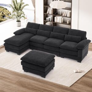 nolohoo u shape sectional sofa cloud couch,124" chenille comfy couches for living room, modern upholstered large modular sofa with chaise,console usb port cup holders, dark gray