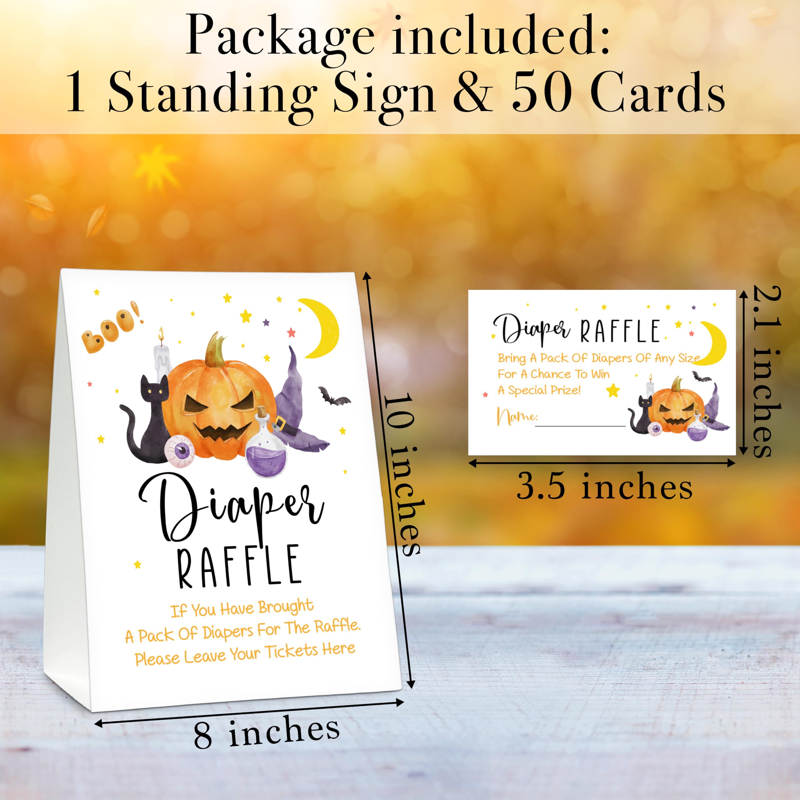 Halloween Diaper Raffle Game Sign And Tickets, Happy Halloween Baby Shower Invitations Game Sets Decorations Celebrated The Upcoming Baby's Arrival, 1 Standing Card With 50 Raffle Tickets -A01